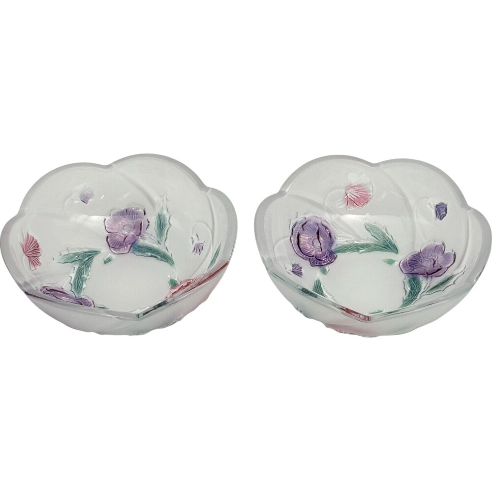 Mikasa Savior Vivre Frosted Glass Dessert Bowls 2 Embossed Flower Vintage
